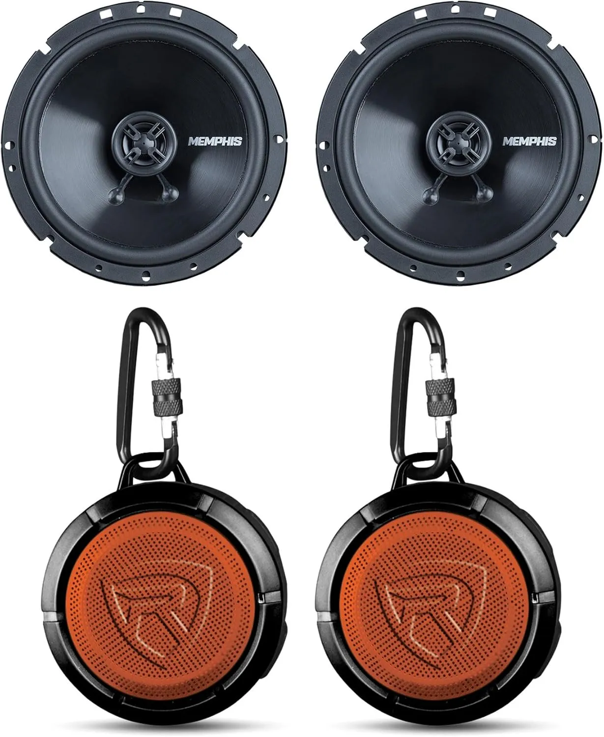 Audiosavings Bundle: Pair Memphis Audio SRX60V 6.75" 100 Watt Slim Car Audio Speakers Bundle with (2) Rockville RPB1 10 Watt Waterproof Portable Bluetooth Speaker NFC Loud! (4 Items)