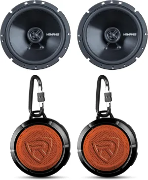 Audiosavings Bundle: Pair Memphis Audio SRX60V 6.75" 100 Watt Slim Car Audio Speakers Bundle with (2) Rockville RPB1 10 Watt Waterproof Portable Bluetooth Speaker NFC Loud! (4 Items)
