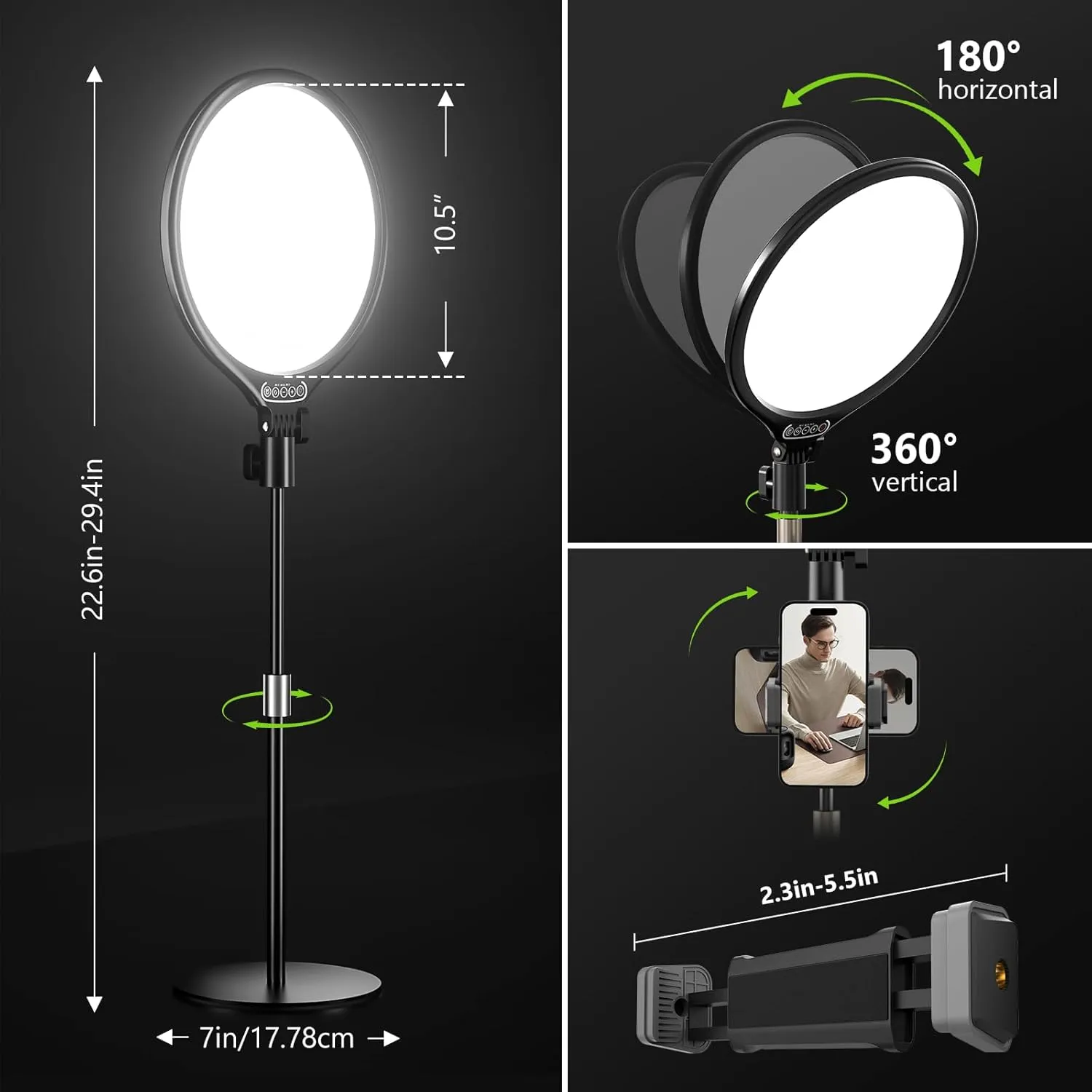 Aureday 10.5 Dimmable Desktop Ring Light with Stand and Phone Holder, 24W Full-Screen LED Ring Light for Desk, Video Conference Lighting for Laptop, Zoom Lighting for Computer, Live Stream, TikTok