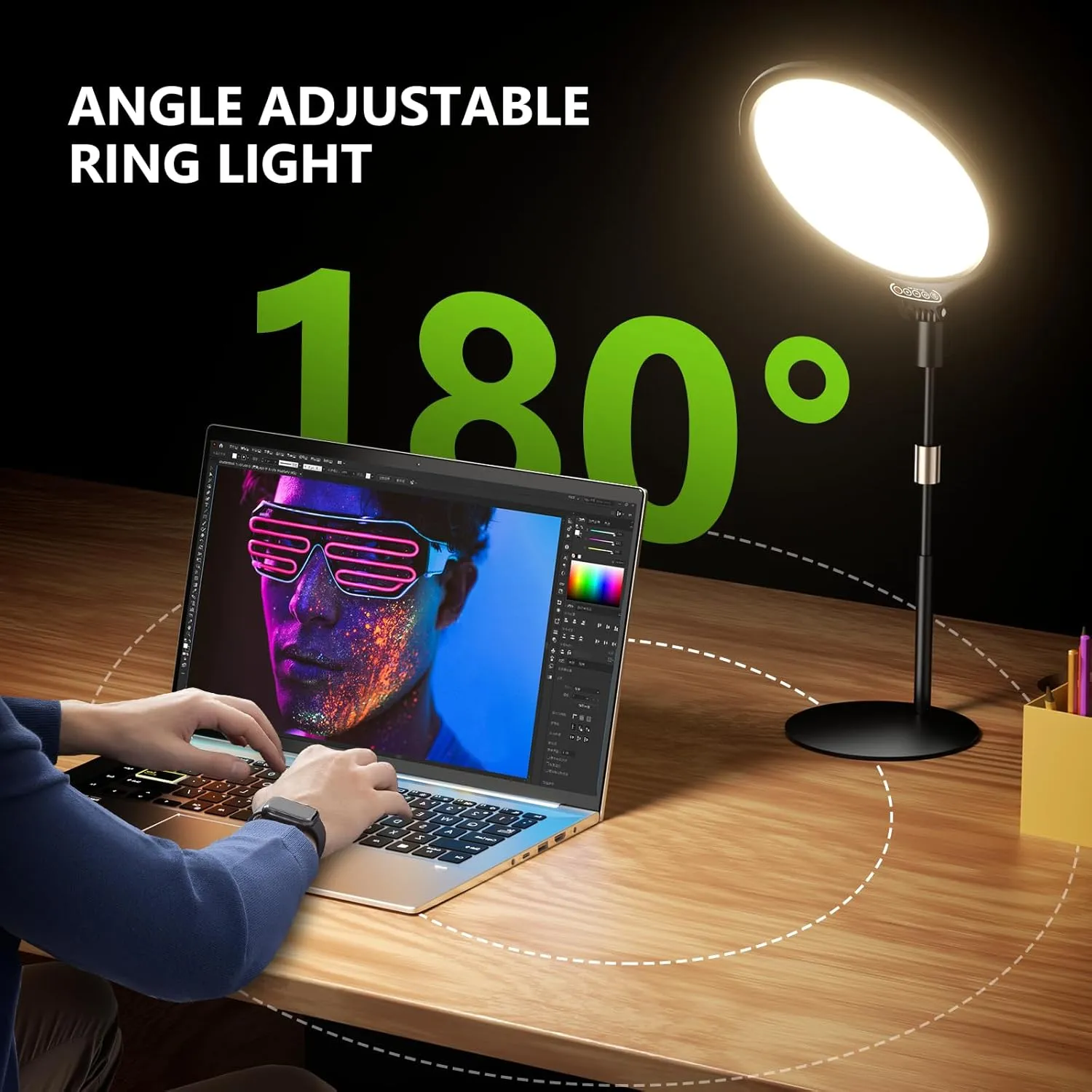 Aureday 10.5 Dimmable Desktop Ring Light with Stand and Phone Holder, 24W Full-Screen LED Ring Light for Desk, Video Conference Lighting for Laptop, Zoom Lighting for Computer, Live Stream, TikTok