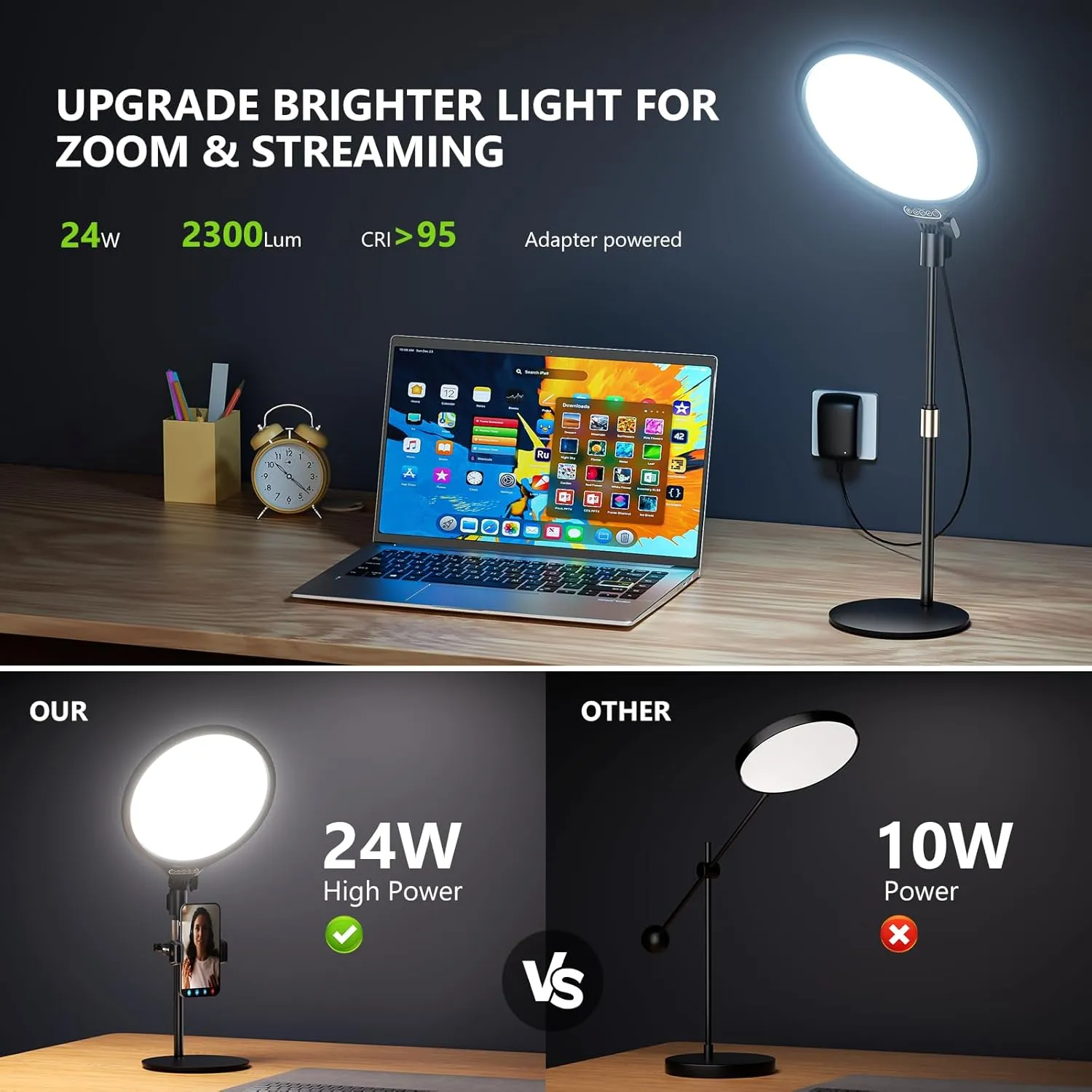 Aureday 10.5 Dimmable Desktop Ring Light with Stand and Phone Holder, 24W Full-Screen LED Ring Light for Desk, Video Conference Lighting for Laptop, Zoom Lighting for Computer, Live Stream, TikTok