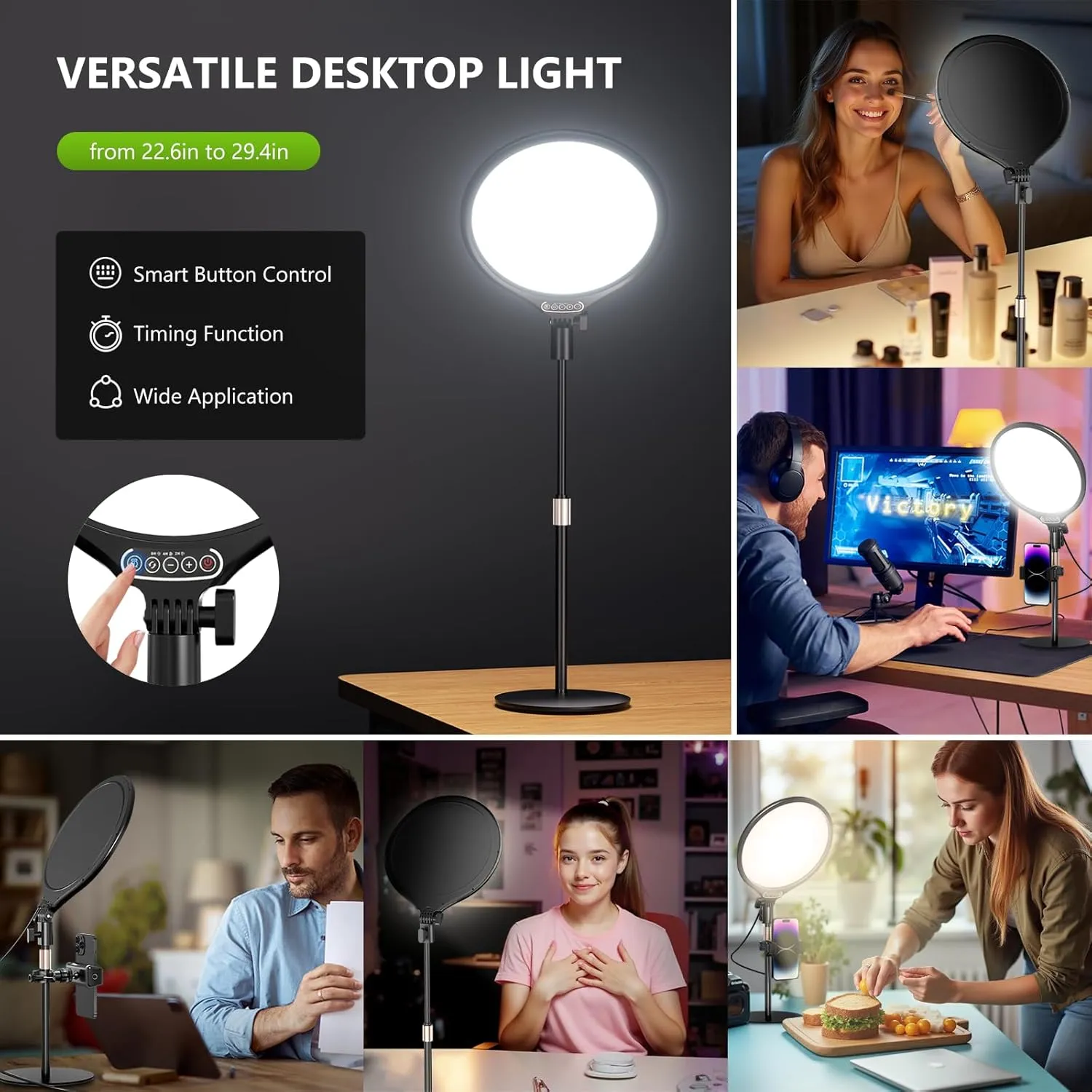 Aureday 10.5 Dimmable Desktop Ring Light with Stand and Phone Holder, 24W Full-Screen LED Ring Light for Desk, Video Conference Lighting for Laptop, Zoom Lighting for Computer, Live Stream, TikTok