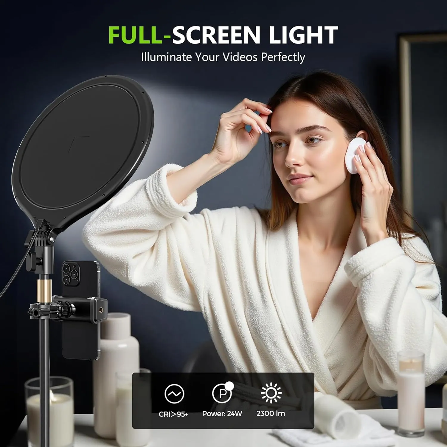 Aureday 10.5 Dimmable Desktop Ring Light with Stand and Phone Holder, 24W Full-Screen LED Ring Light for Desk, Video Conference Lighting for Laptop, Zoom Lighting for Computer, Live Stream, TikTok