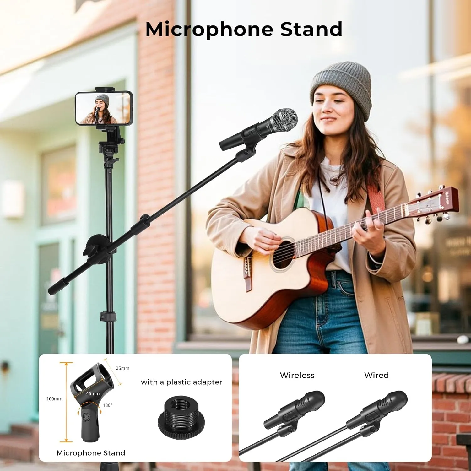 Aureday 12" Selfie Ring Light with Stand and Phone Holder, Overhead Ringlight Tripod for iPhone Photography-LED Circle Lighting with Mic Mount&Remote for Video Recording/Live Streaming/Singing/Cooking