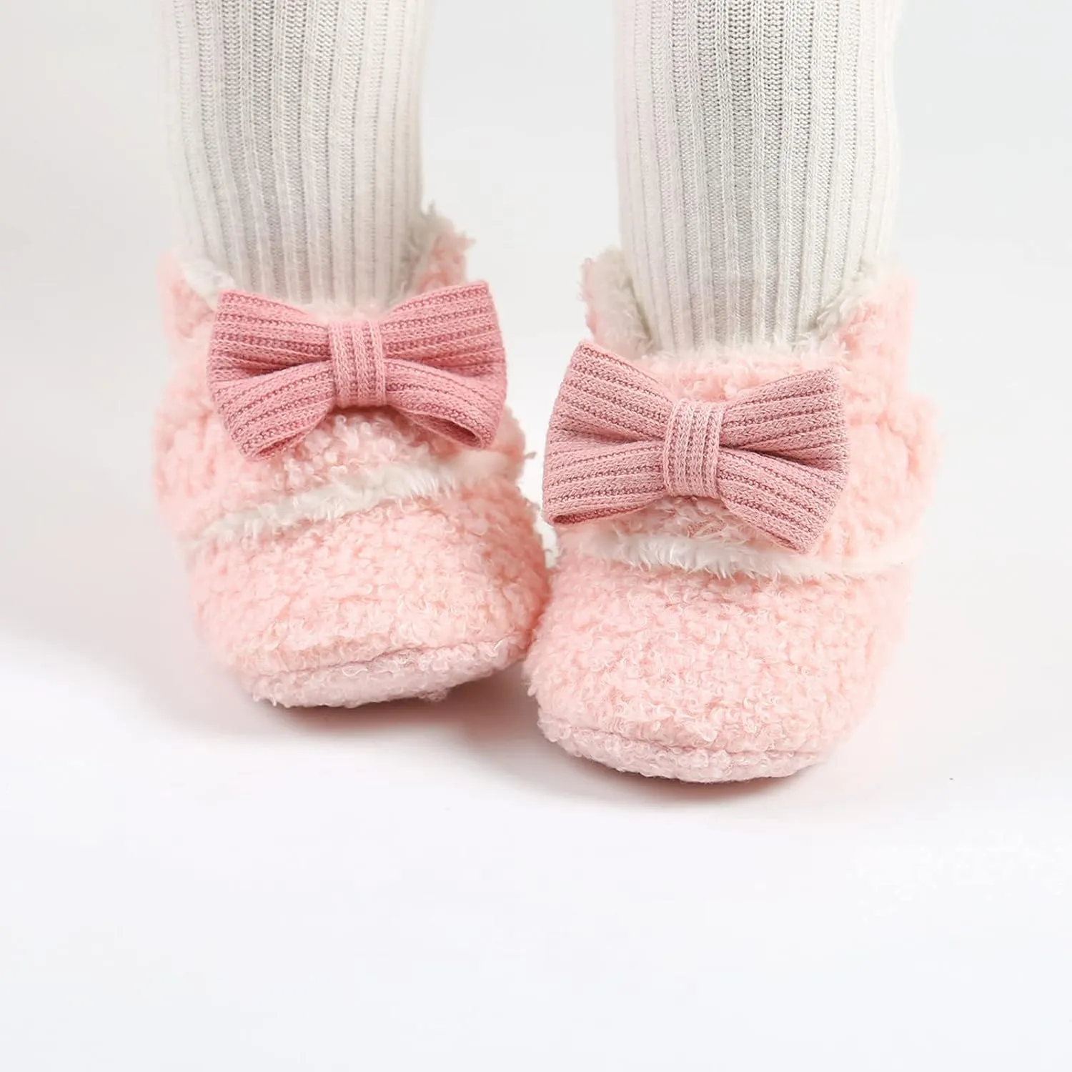 Baby Boys Girls Fleece Fur Knit Winter Warm Snow Boots Soft Sole Crib Shoes Booties for Newborn Infant First Walkers