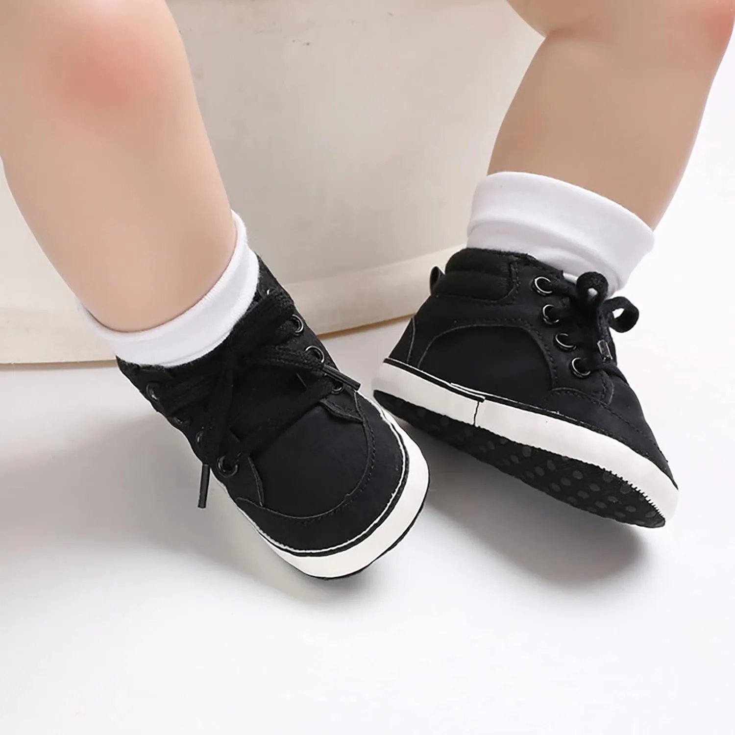 Baby Boys Girls High Top Sneakers Soft Soles Anti Slip Ankle Shoes Infant Toddler Flat Bottom First Walking Shoes