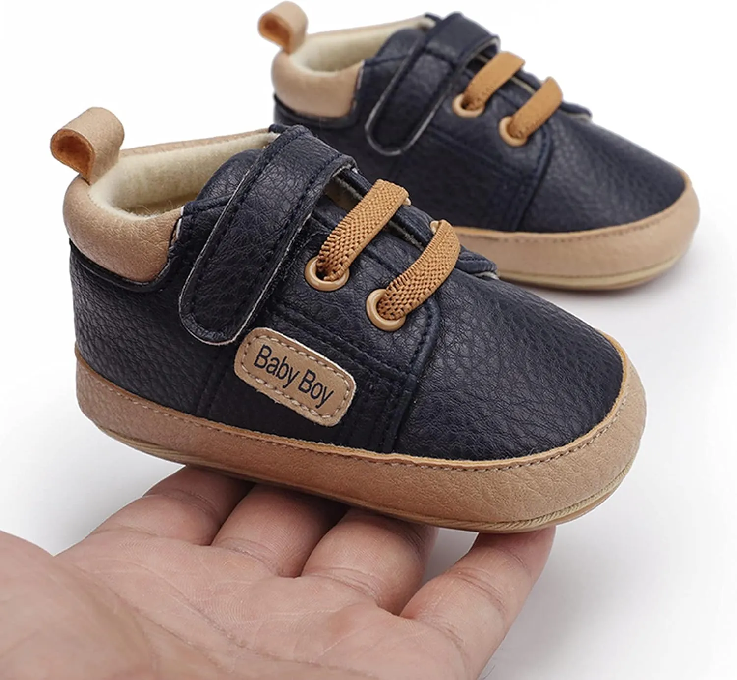 Baby Boys Girls Lace-Up Leather Sneakers Soft Sole Anti-Slip Infant First Walking Toddler Wedding Uniform Shoes