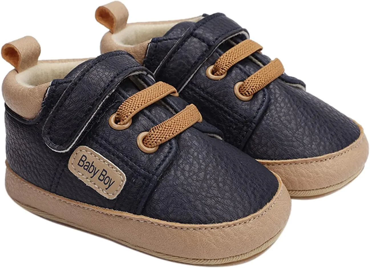 Baby Boys Girls Lace-Up Leather Sneakers Soft Sole Anti-Slip Infant First Walking Toddler Wedding Uniform Shoes