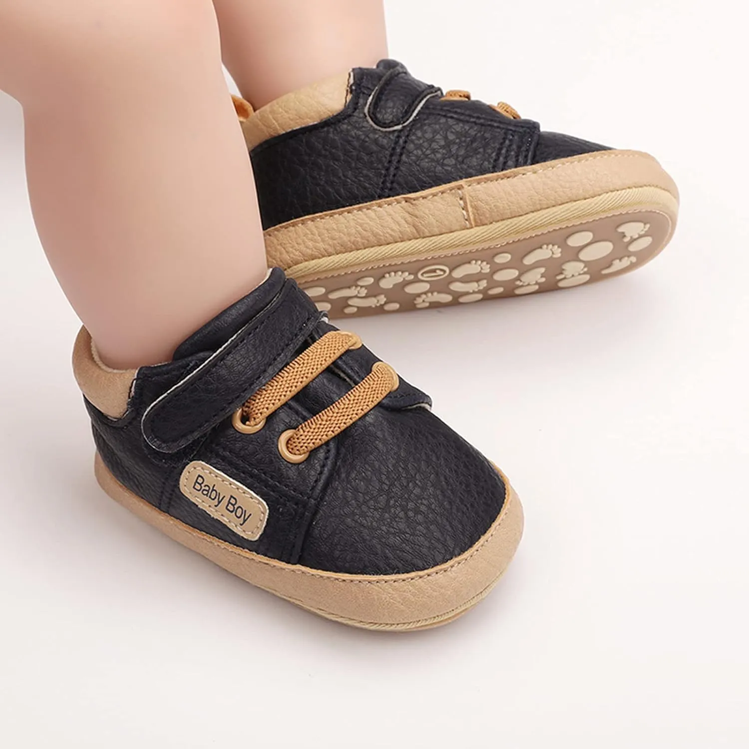 Baby Boys Girls Lace-Up Leather Sneakers Soft Sole Anti-Slip Infant First Walking Toddler Wedding Uniform Shoes