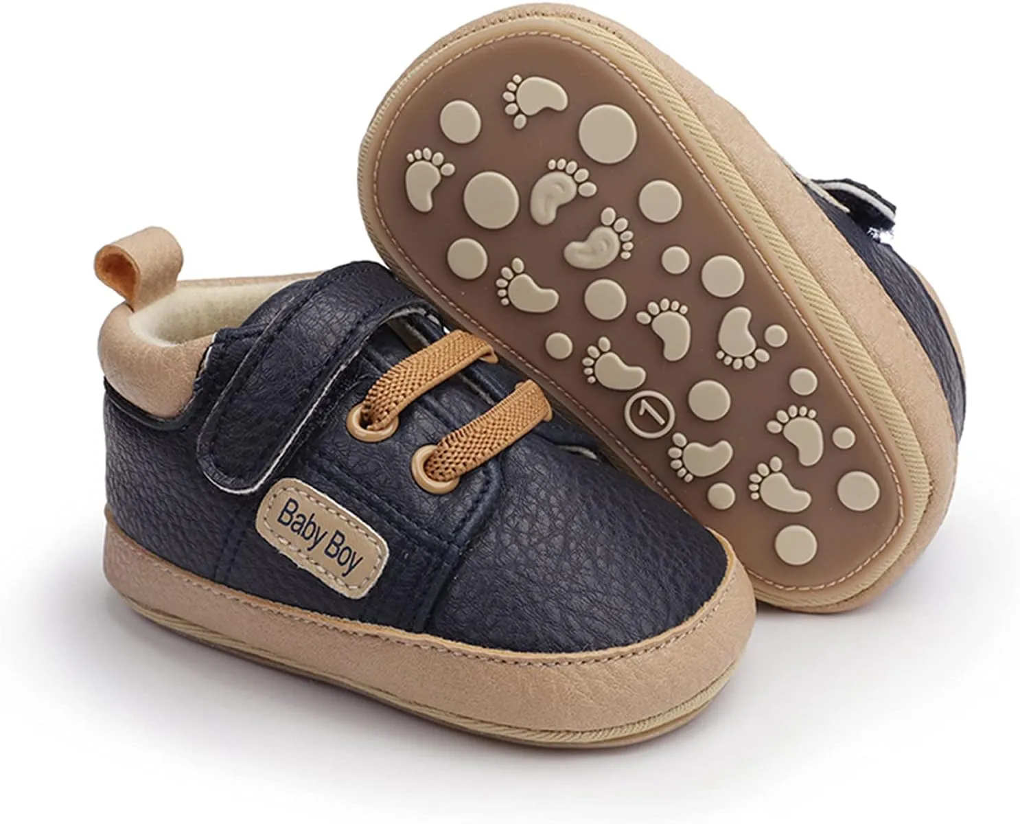 Baby Boys Girls Lace-Up Leather Sneakers Soft Sole Anti-Slip Infant First Walking Toddler Wedding Uniform Shoes