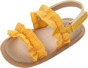 Baby Girls Boys Sandals Infant Toddler Shoes Ruffles First Walkers Soft Sole Sneakers Summer Beach (Yellow, 6 Toddler)