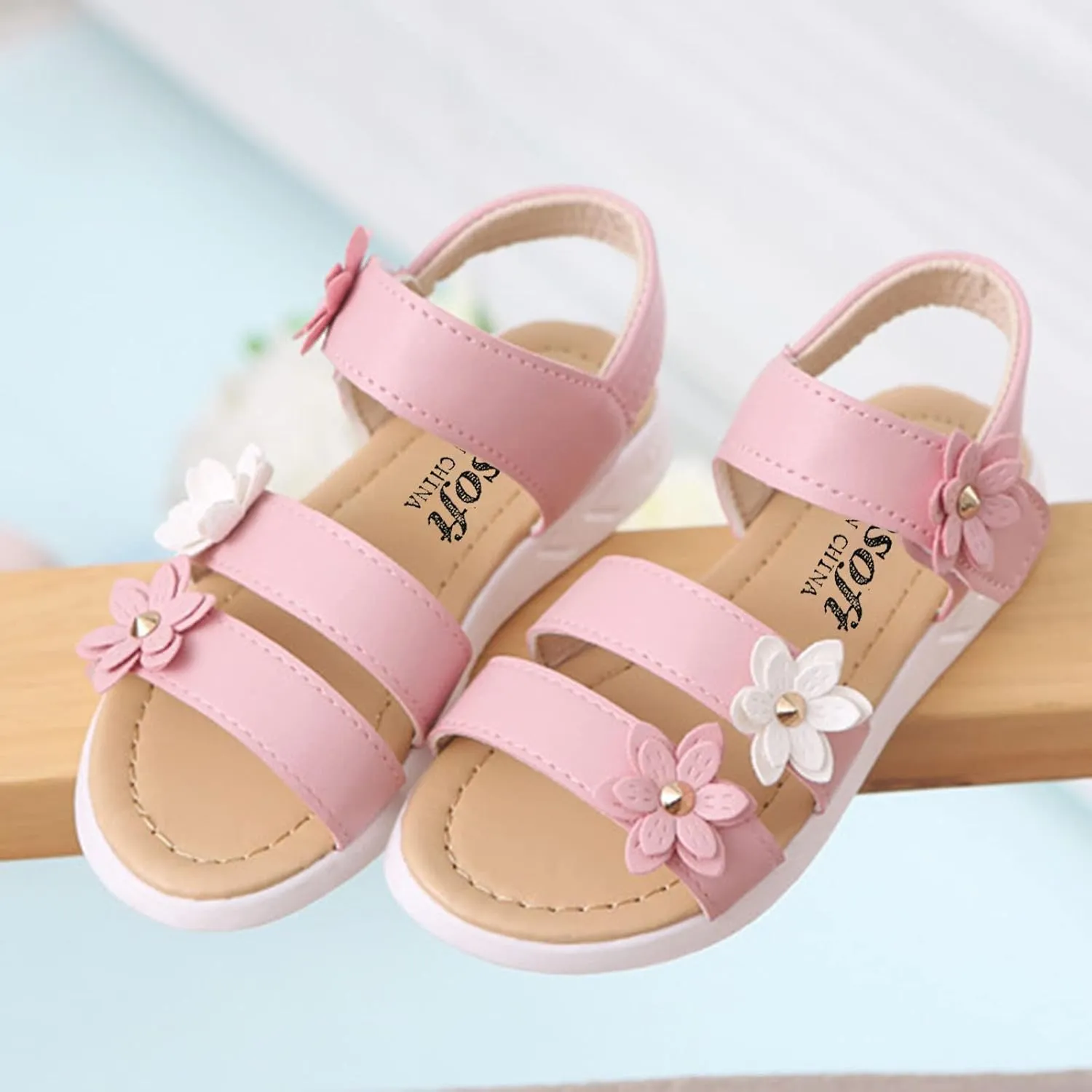 Baby Girls Sandals Open Toe Flat Toddler Kids Flower Rubber Sole Non-Slip Sandals Summer Beach Pool Sports Sandals