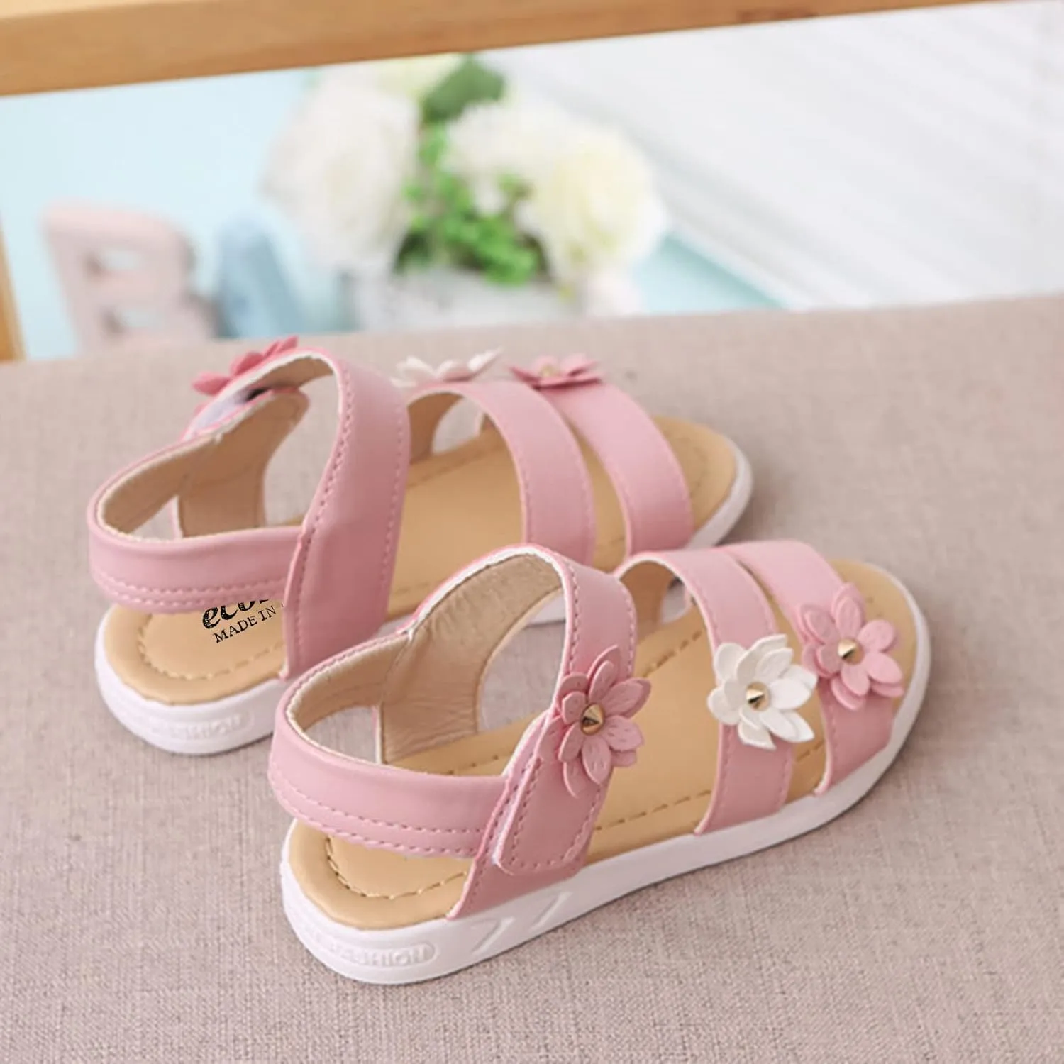 Baby Girls Sandals Open Toe Flat Toddler Kids Flower Rubber Sole Non-Slip Sandals Summer Beach Pool Sports Sandals