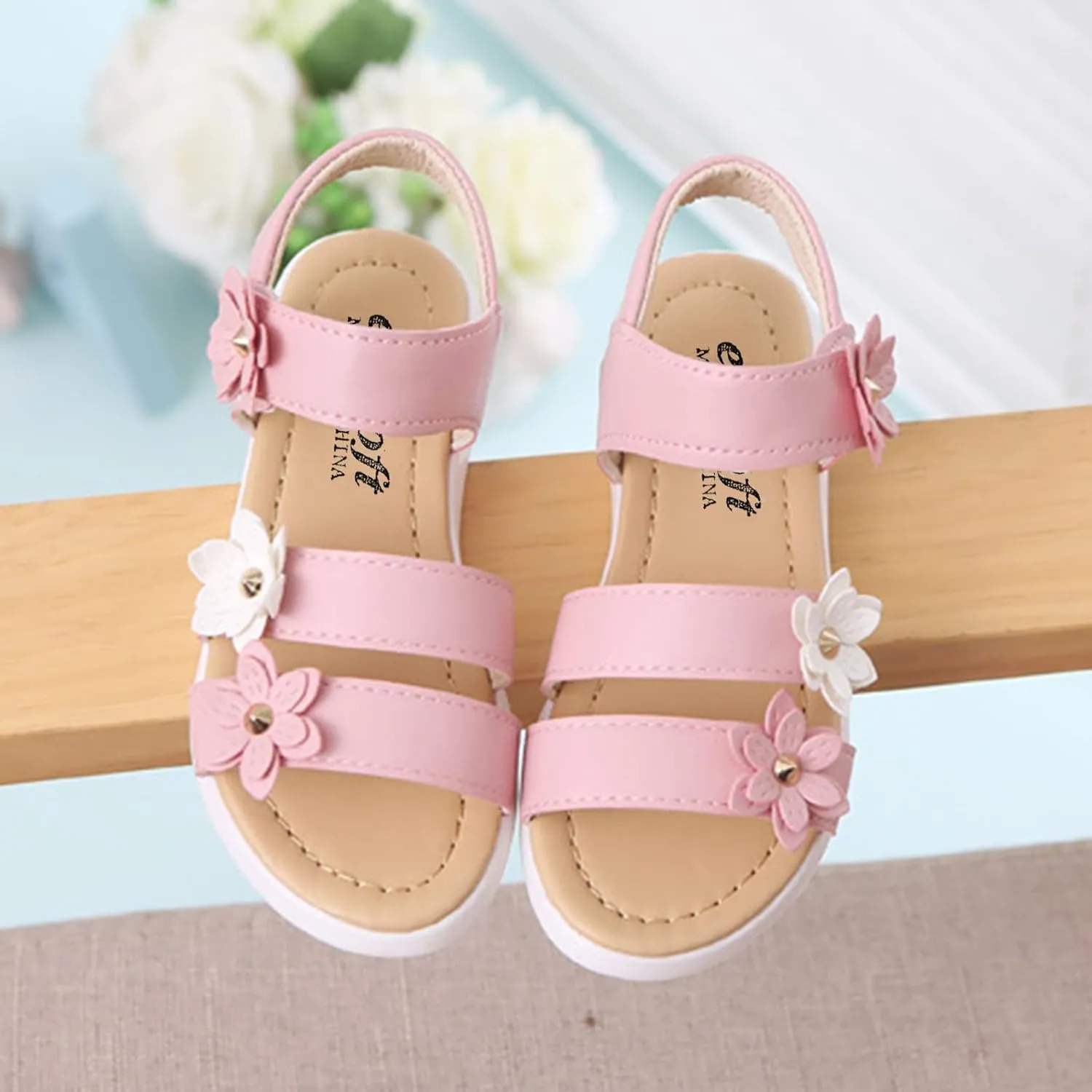 Baby Girls Sandals Open Toe Flat Toddler Kids Flower Rubber Sole Non-Slip Sandals Summer Beach Pool Sports Sandals