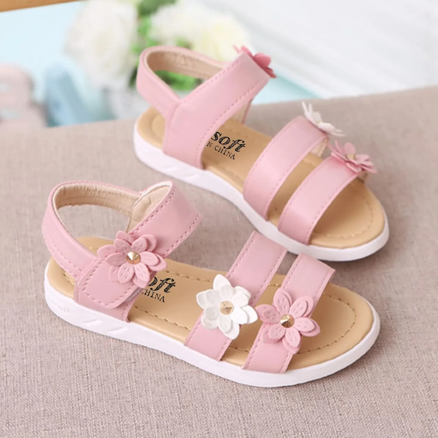 Baby Girls Sandals Open Toe Flat Toddler Kids Flower Rubber Sole Non-Slip Sandals Summer Beach Pool Sports Sandals