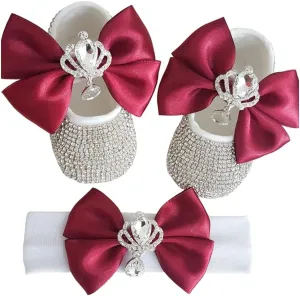 Baby Photography Props Girl, 1 Pair of Crystal Diamond Princess Shoes and Headband Set for Infant 0-6, 6-12, 12-18 Months