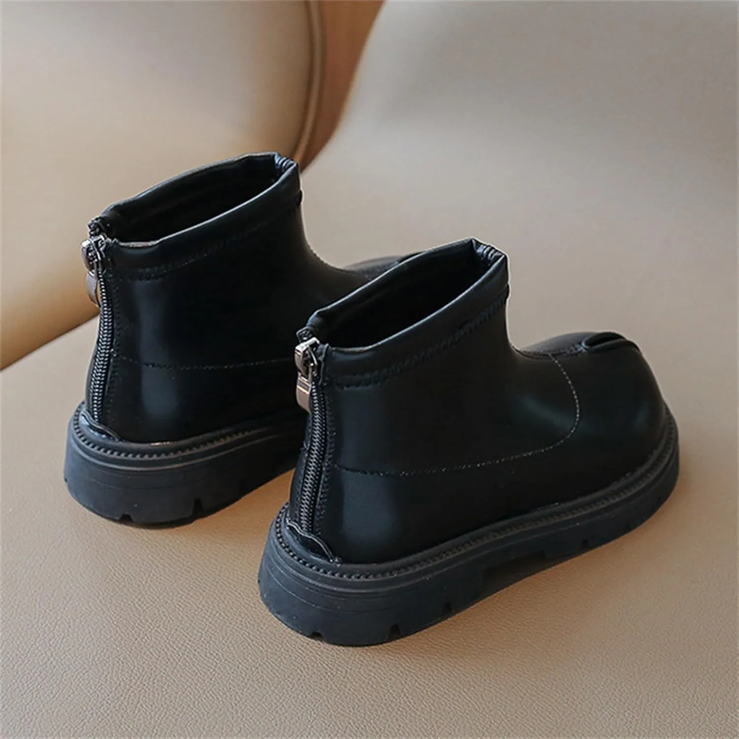 Baby Soft Sole Shoes Black Platform Booties For Toddler Girls Front Zipper Cheer Shoes Outdoor Warm Non Slip Boots