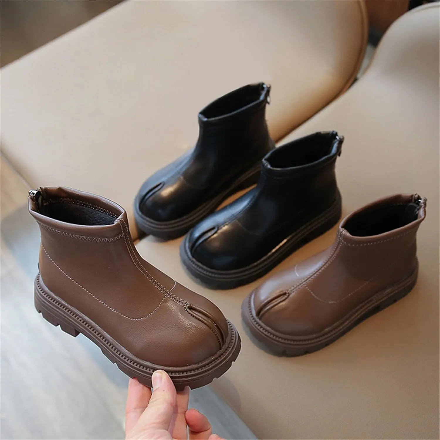 Baby Soft Sole Shoes Black Platform Booties For Toddler Girls Front Zipper Cheer Shoes Outdoor Warm Non Slip Boots