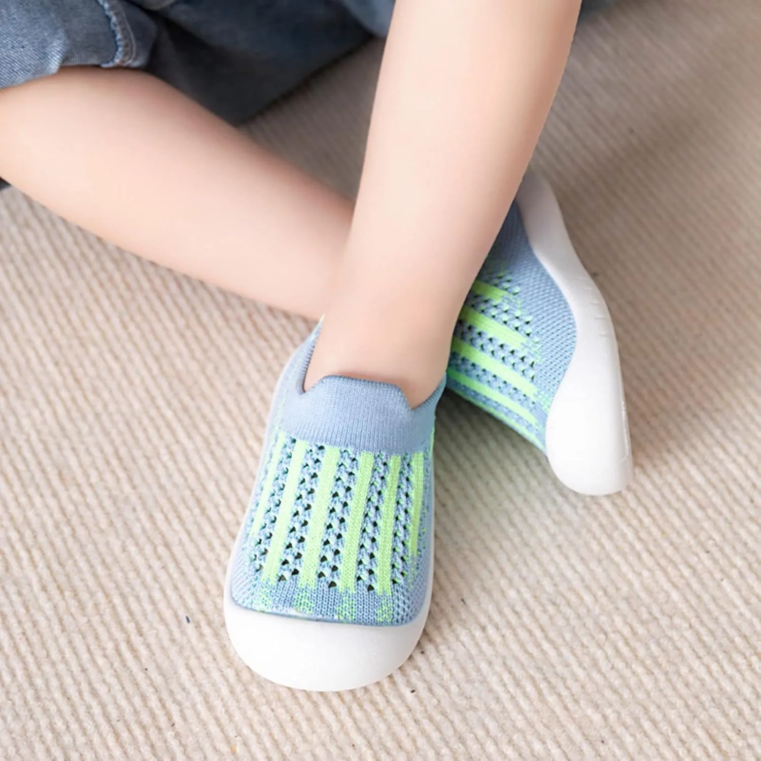 Baby Toddler First Walking Non-Skid Shoes Infant Boys Girls Soft Sole Summer Breathable Knitted Mesh Socks Shoes Slip-on Slippers (Blue, 18 Months)
