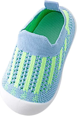 Baby Toddler First Walking Non-Skid Shoes Infant Boys Girls Soft Sole Summer Breathable Knitted Mesh Socks Shoes Slip-on Slippers (Blue, 18 Months)