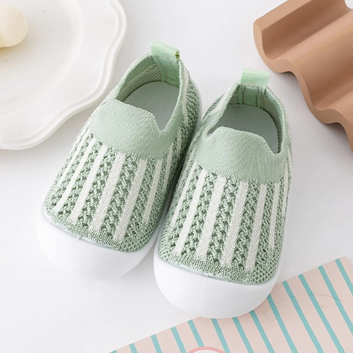 Baby Toddler First Walking Non-Skid Shoes Infant Boys Girls Soft Sole Summer Breathable Knitted Mesh Socks Shoes Slip-on Slippers (Green, 9 Months)