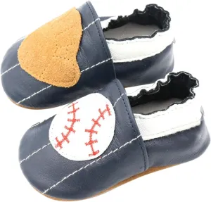 Baseball Baby Soft Sole Leather occasins Anti-Slip Infant Toddler First Walking Slippers Elastic Slip-on Shoes