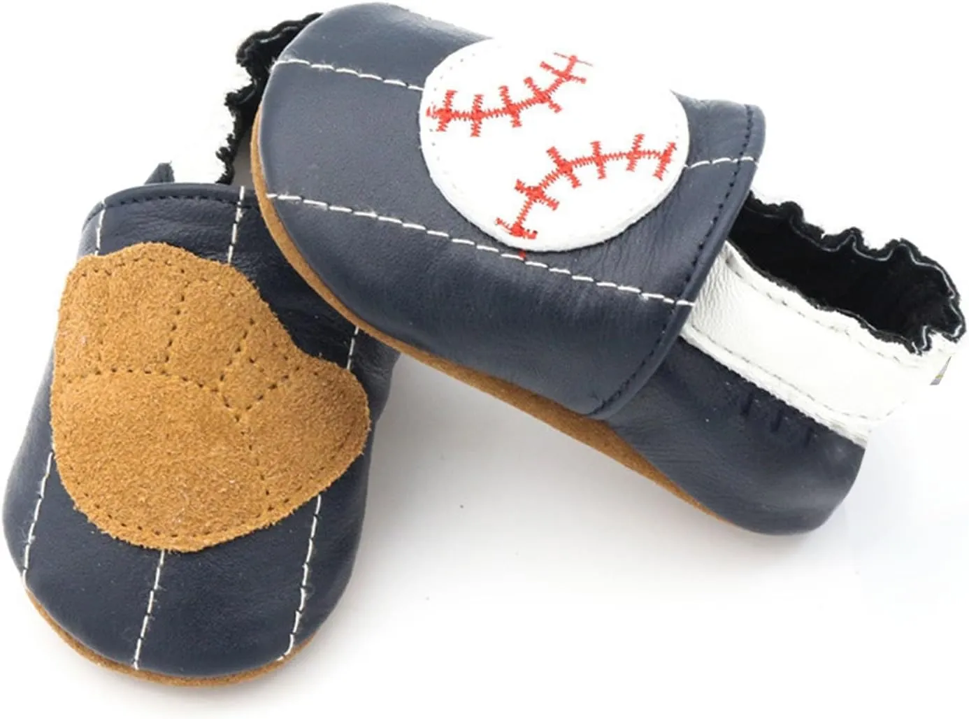 Baseball Baby Soft Sole Leather occasins Anti-Slip Infant Toddler First Walking Slippers Elastic Slip-on Shoes