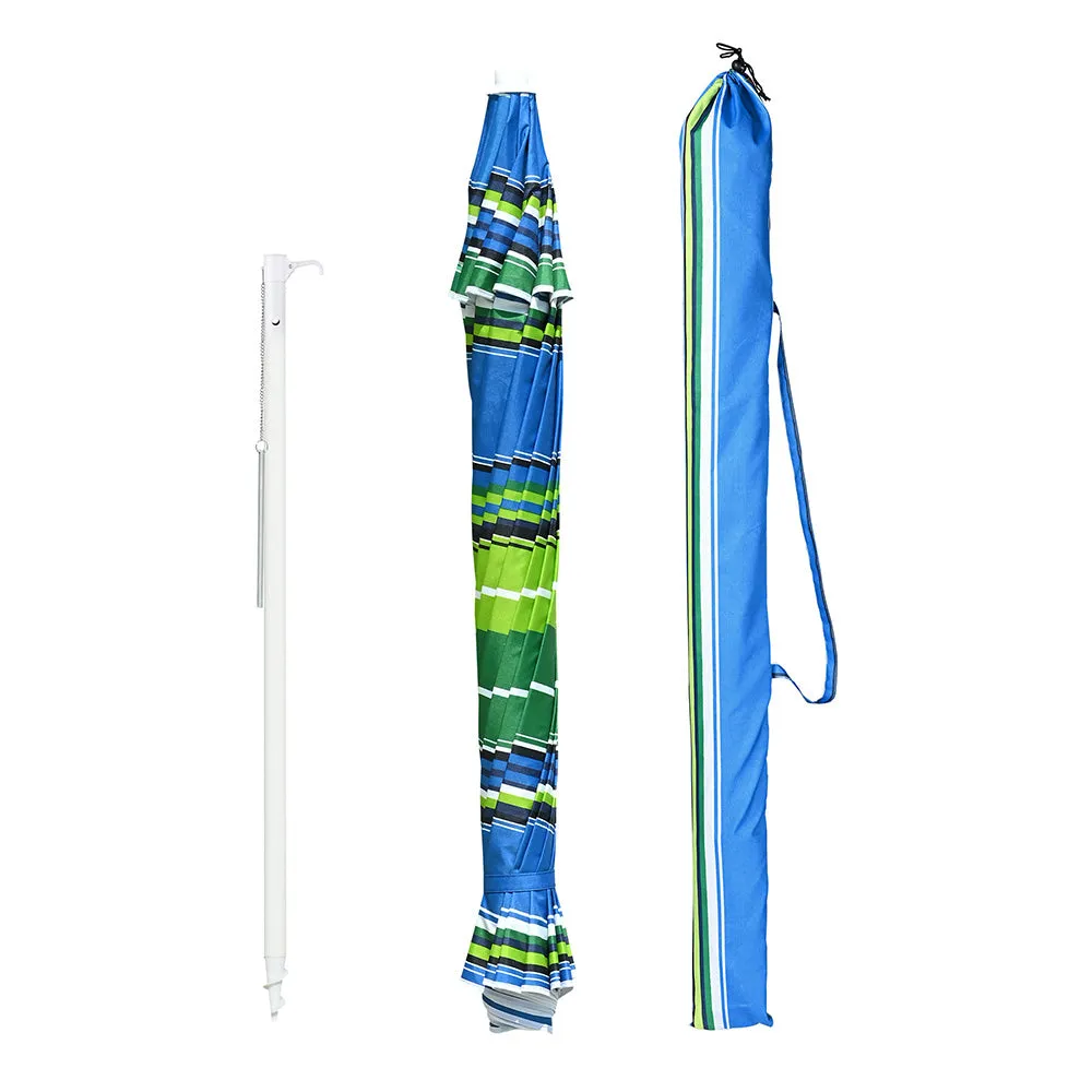 Beach Umbrella w/ Sand Anchor 7ft Tilt 12-Rib