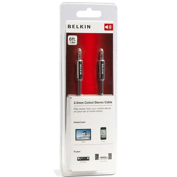 Belkin AV10096-06 6 Feet 3.5mm Coiled Audio AUX Cable