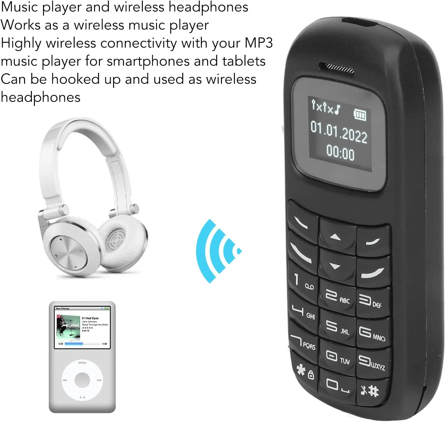BM70 Mini Smartphone, 2G Unlocked Small Mobile Phone with 0.66 Inch Screen Dual SIM Card Dual Standby, Bluetooth Music Player, Backup Phone Low Radiation (Black)