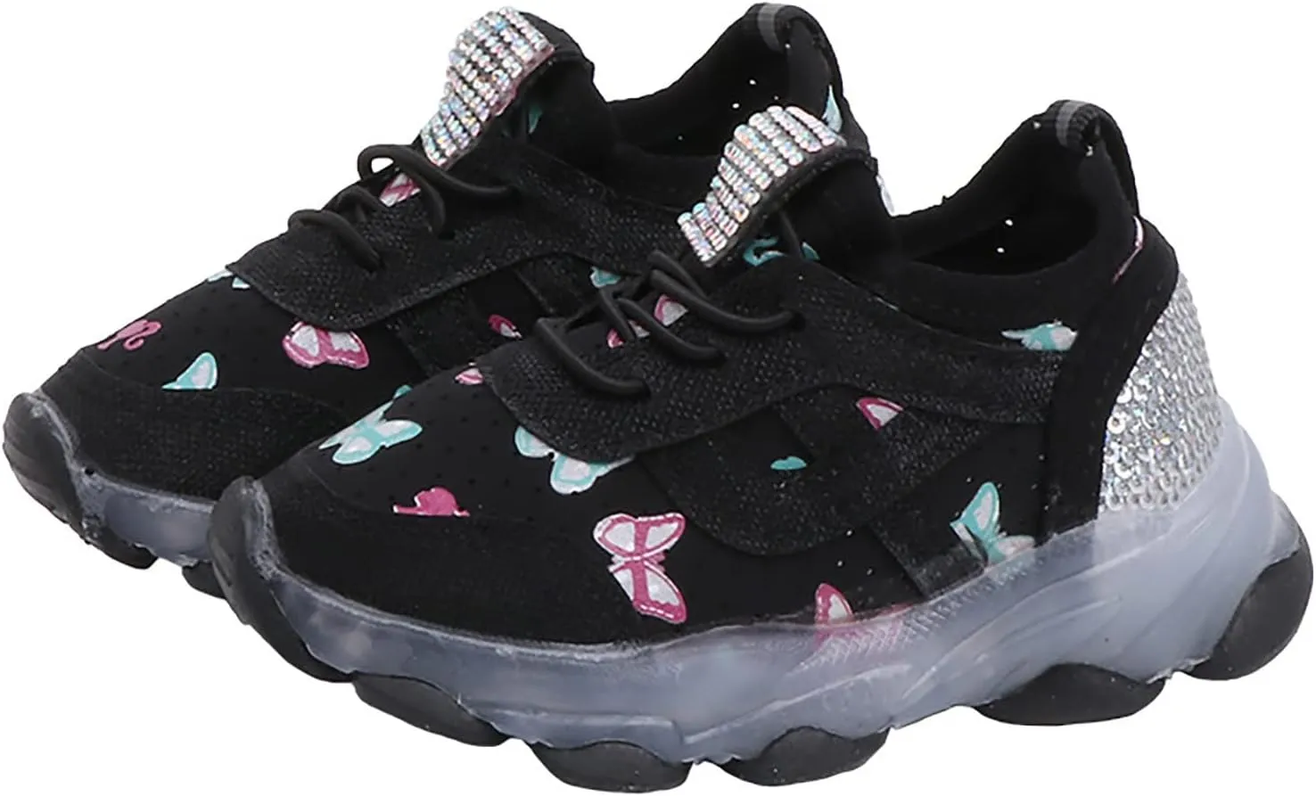 Boys Girls Butterfly Prints LED Light Shoes Daddy Shoes Lacing Breathable Mesh Soft Soles Kids Shoes