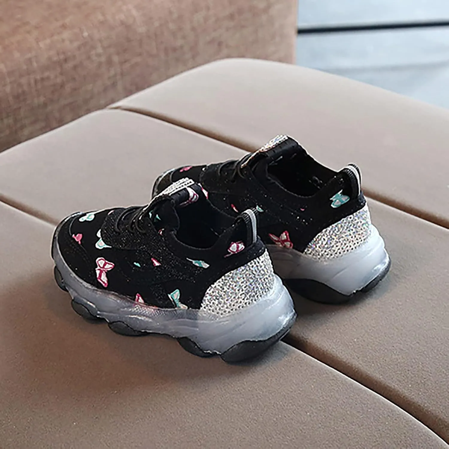 Boys Girls Butterfly Prints LED Light Shoes Daddy Shoes Lacing Breathable Mesh Soft Soles Kids Shoes