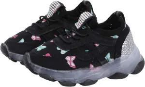 Boys Girls Butterfly Prints LED Light Shoes Daddy Shoes Lacing Breathable Mesh Soft Soles Kids Shoes