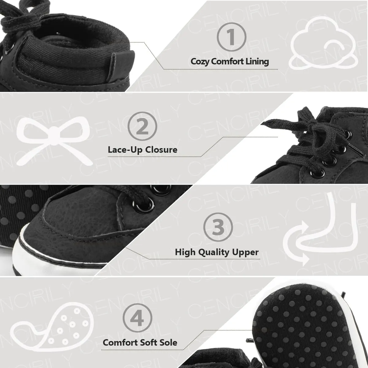 CENCIRILY Baby Boys Girls High Top Sneakers Soft Soles Anti Skid Infant Ankle Shoes Toddler Prewalker First Walking Crib Shoes