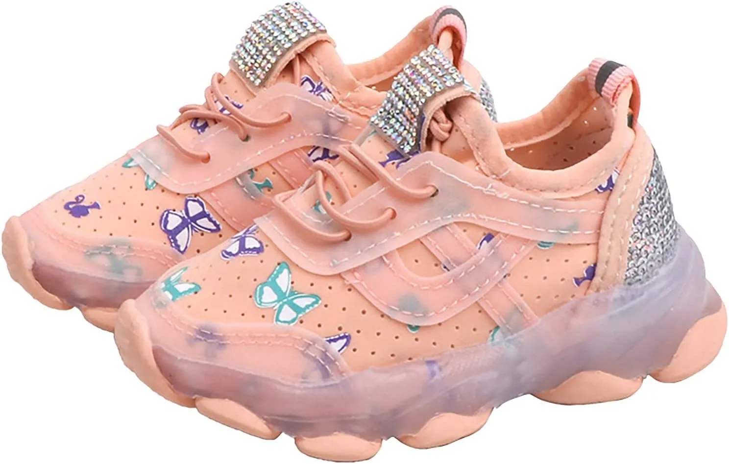 Children Boys Girls Sneakers Butterfly Print LED Light Shoes Daddy Shoes Lacing Breathable Soft Sole Shoes