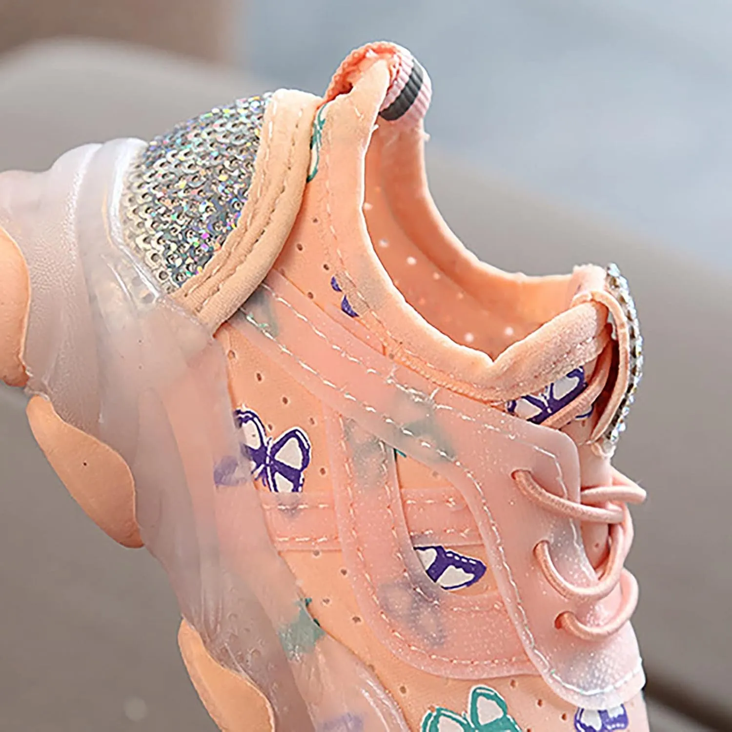 Children Boys Girls Sneakers Butterfly Print LED Light Shoes Daddy Shoes Lacing Breathable Soft Sole Shoes