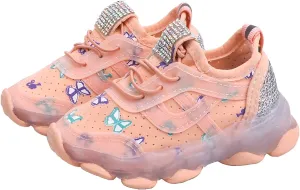 Children Boys Girls Sneakers Butterfly Print LED Light Shoes Daddy Shoes Lacing Breathable Soft Sole Shoes