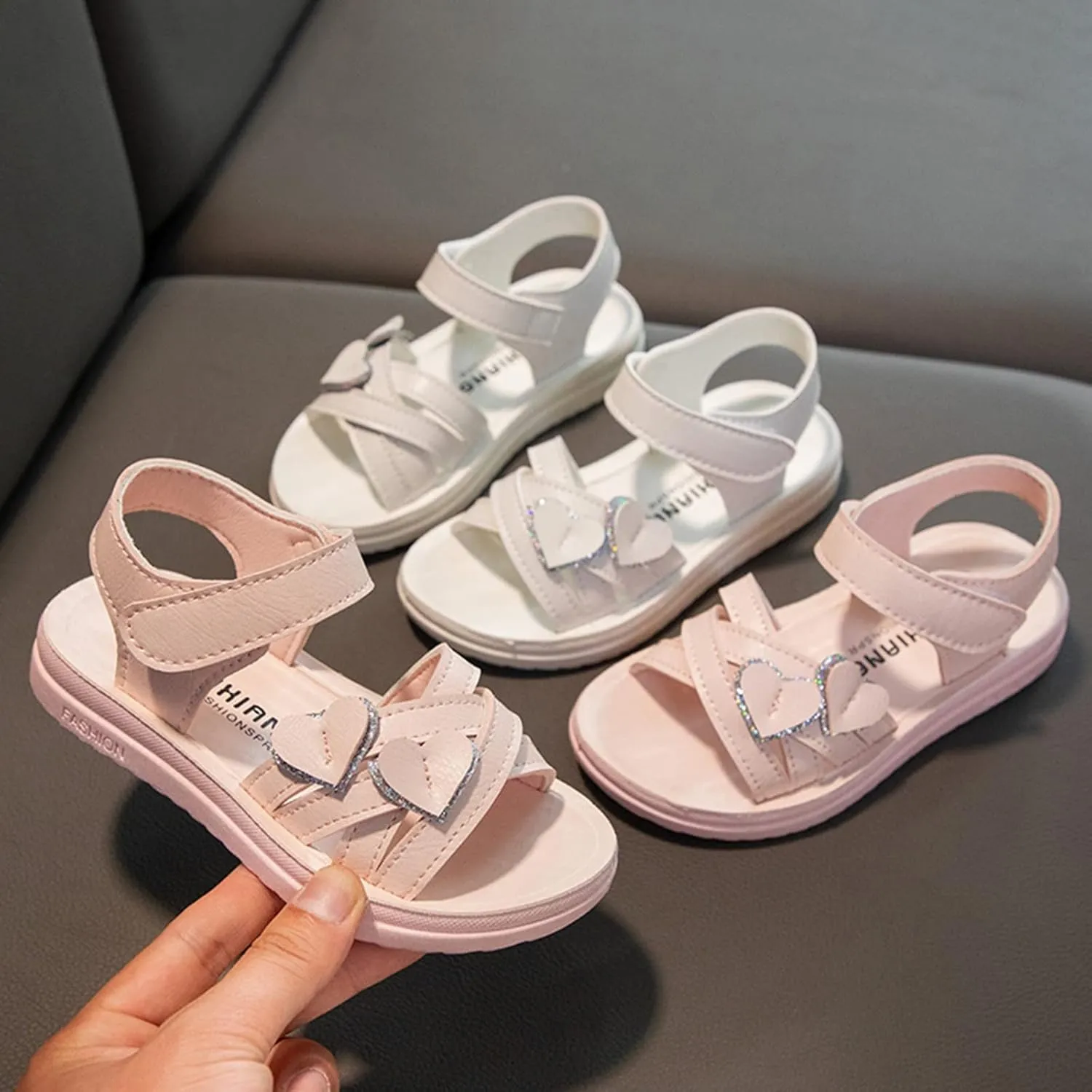 Children Shoes Fashion Love Decorative Thick Sole Sandals Soft Sole Comfortable Princess Sandals Kids Slides (White, 3.5-4 Years Toddler)