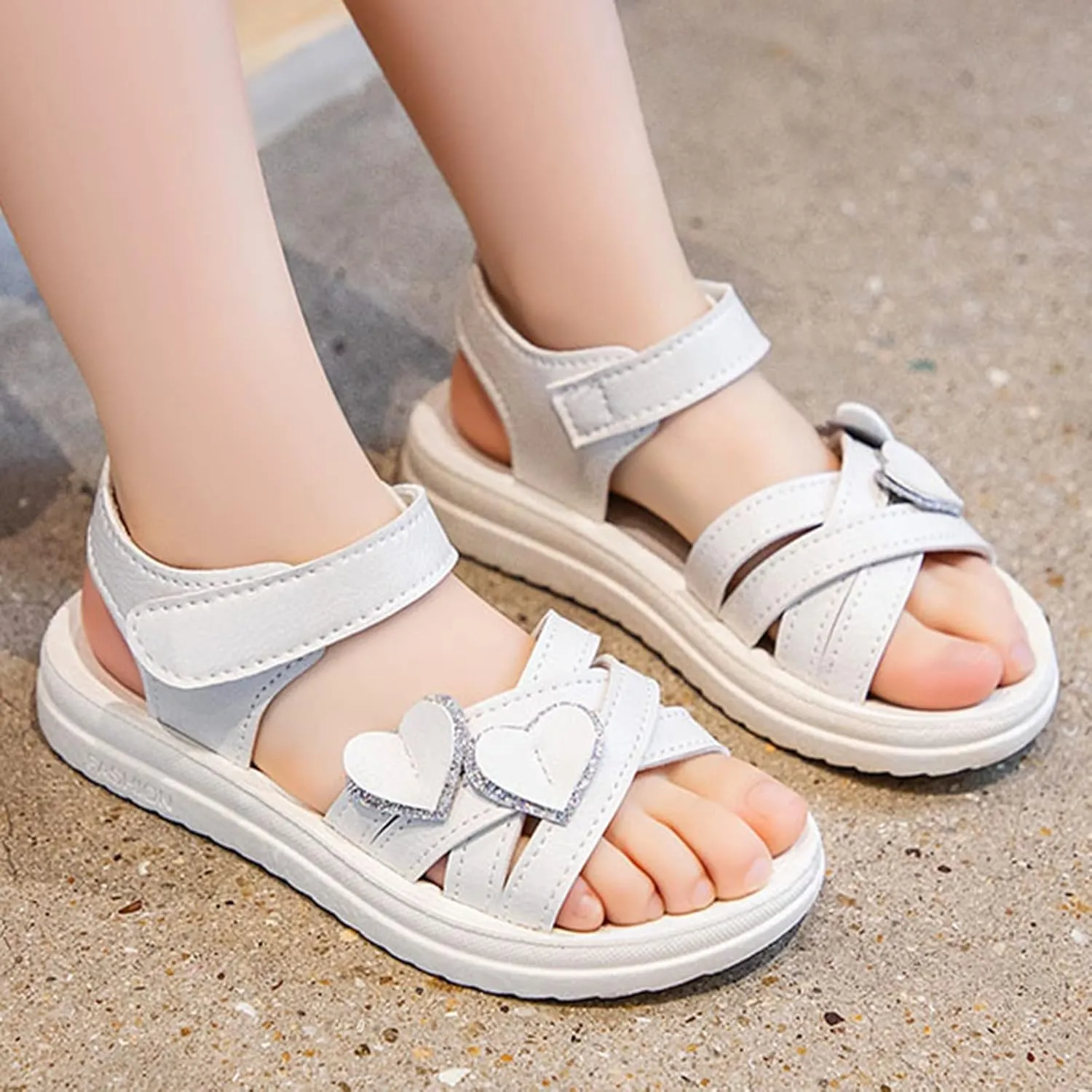 Children Shoes Fashion Love Decorative Thick Sole Sandals Soft Sole Comfortable Princess Sandals Kids Slides (White, 3.5-4 Years Toddler)