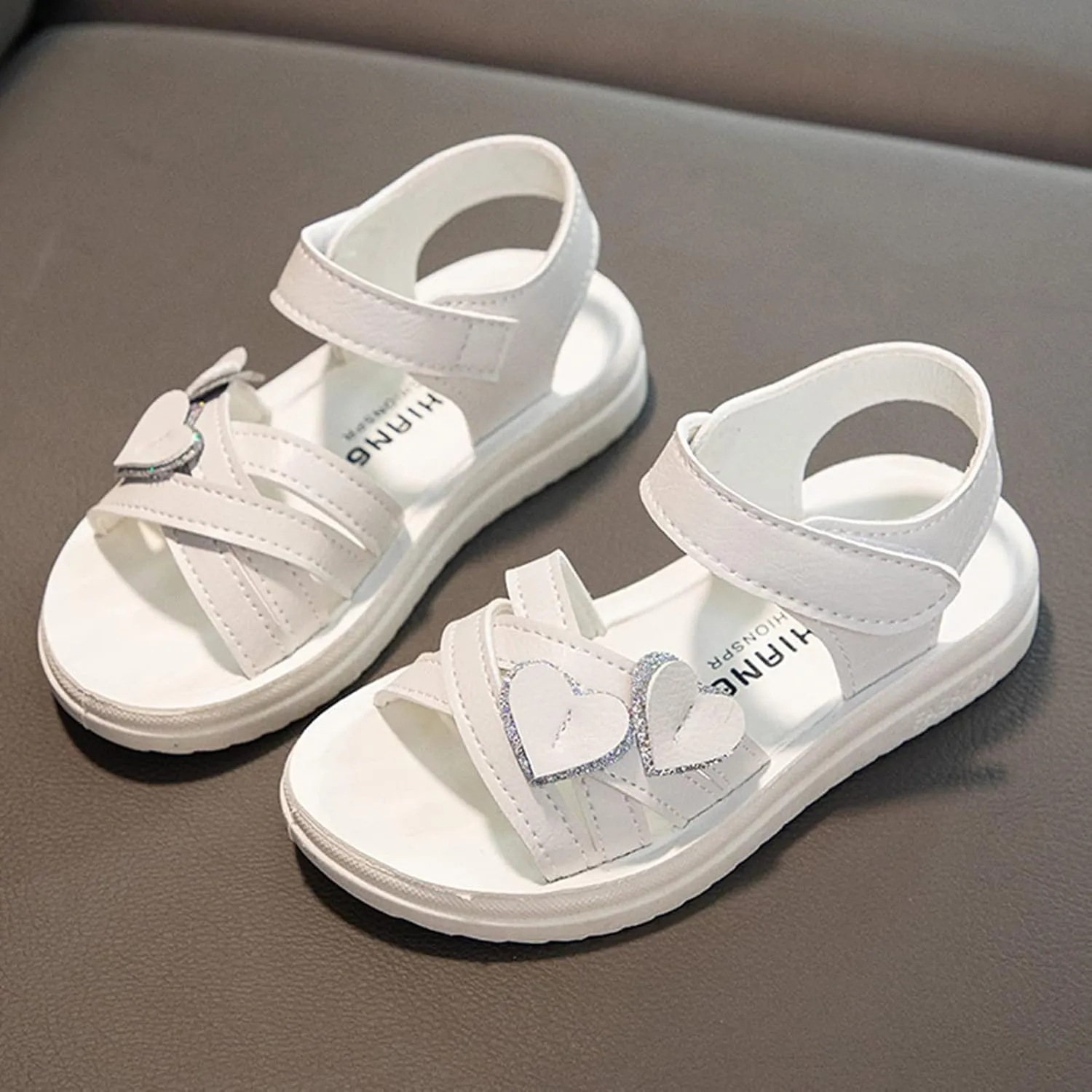 Children Shoes Fashion Love Decorative Thick Sole Sandals Soft Sole Comfortable Princess Sandals Kids Slides (White, 3.5-4 Years Toddler)