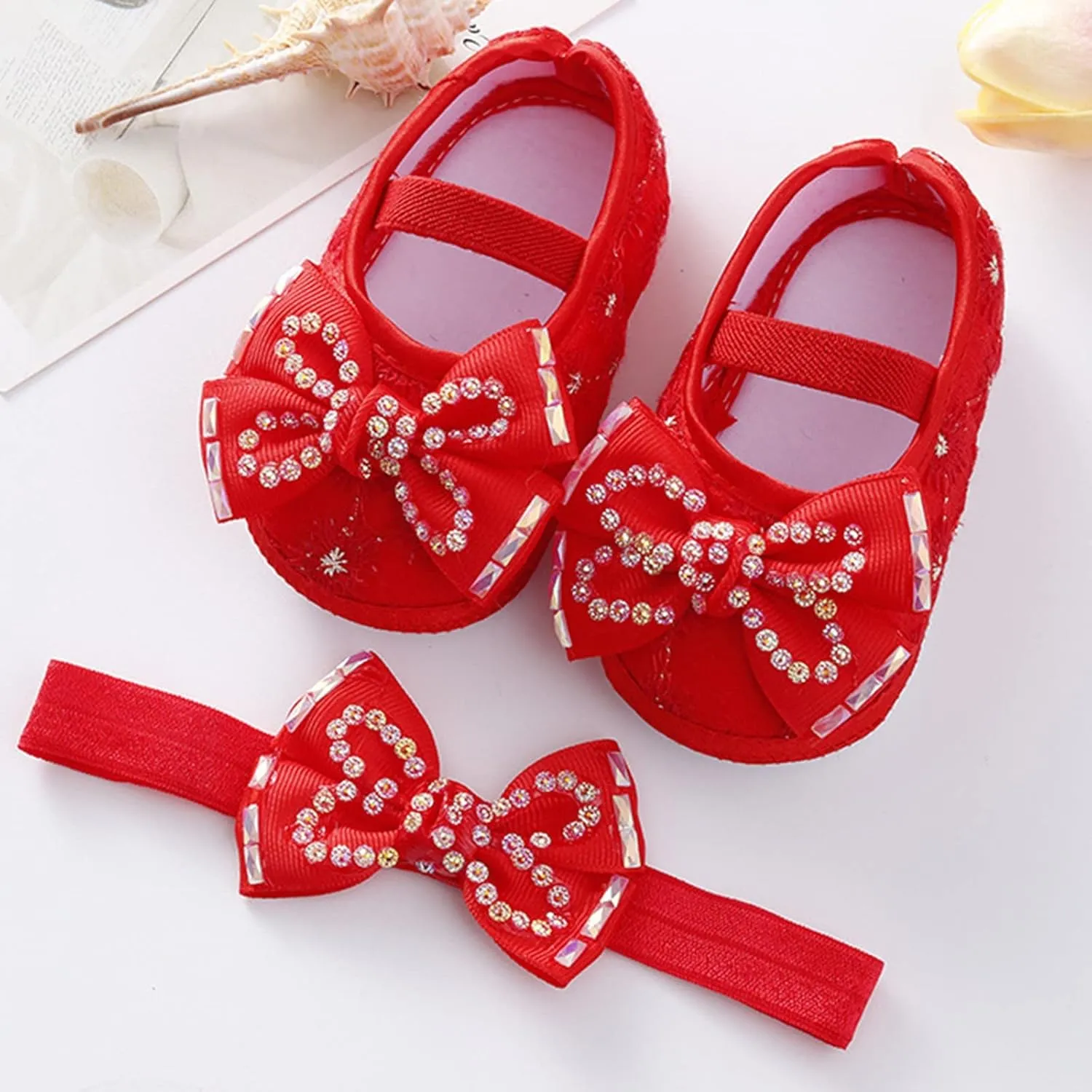 Children Solid Color Sneakers Baby Shoes Fashion Soft Sole Shoes Pearl Dress Flower Princess Shoes Toddler Shoes