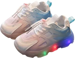 Children's Sneakers Color Gradient LED Light Shoes Dad Shoes Lace Up Soft Soles Little Girls Dress Shoes (White, 6.5 Infant)