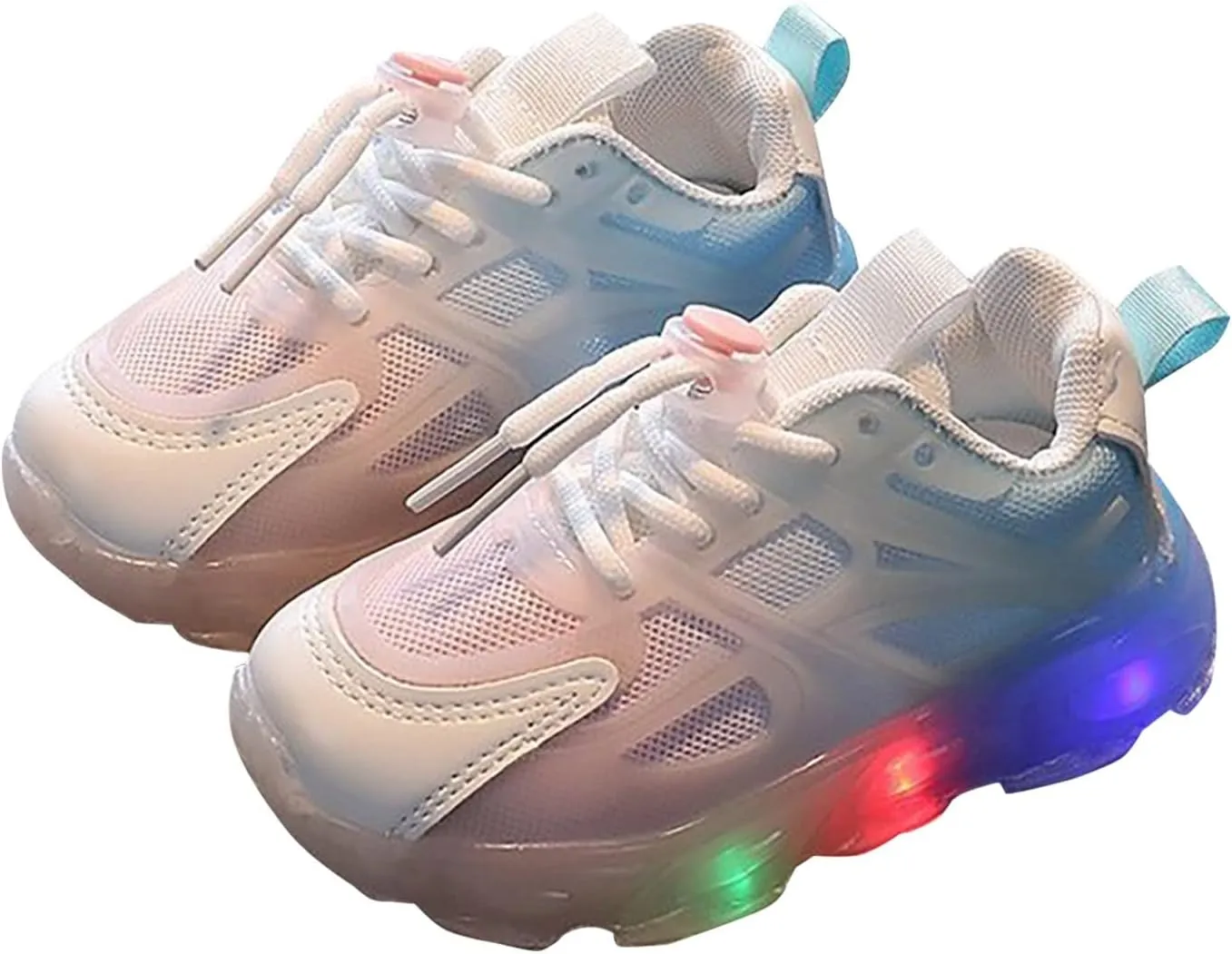 Children's Sneakers Color Gradient LED Light Shoes Dad Shoes Lace Up Soft Soles Little Girls Dress Shoes (White, 6.5 Infant)