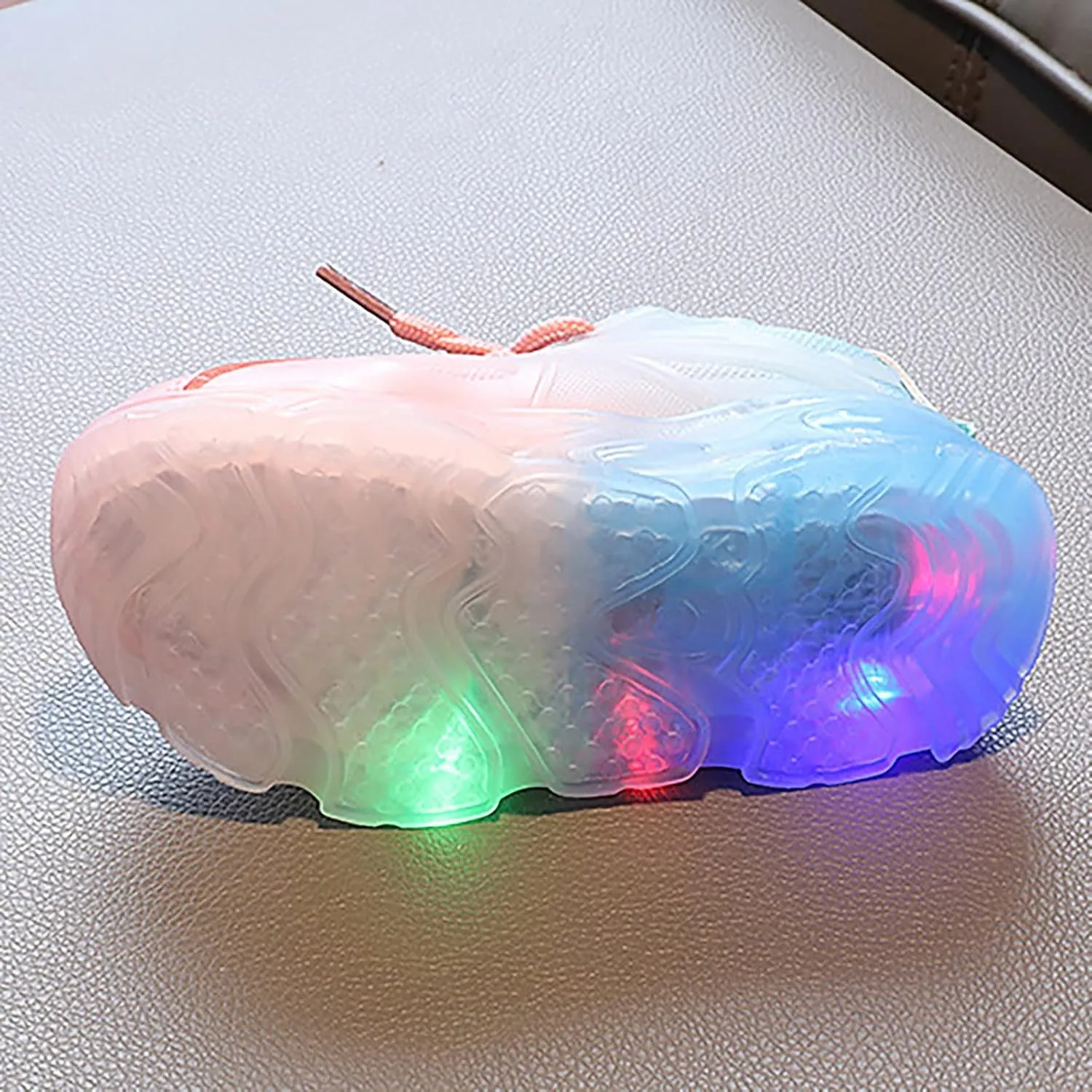 Children's Sneakers Color Gradient LED Light Shoes Dad Shoes Lace Up Soft Soles Little Girls Dress Shoes (White, 6.5 Infant)
