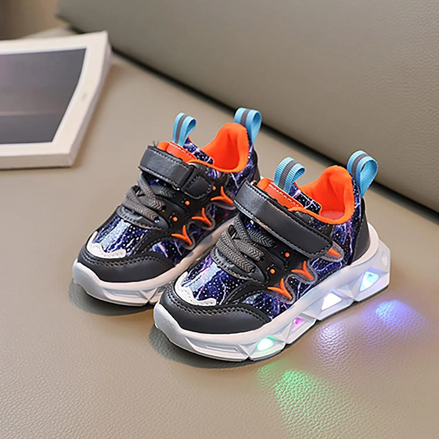 Children's Sneakers LED Charged Breathable Soft Sole Strap Collision Color for 1 to 6 Years Girls Shoes Youth Size 3