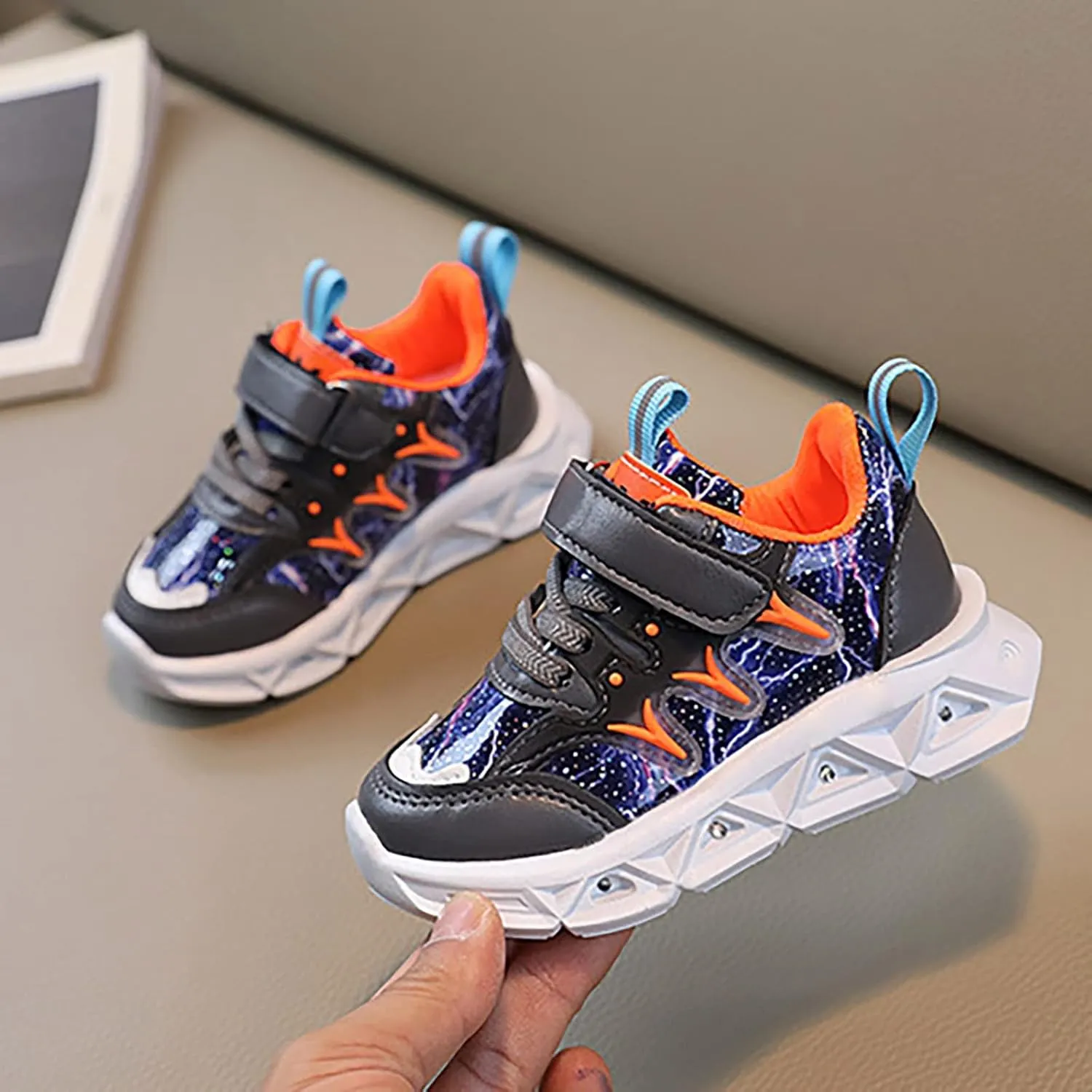 Children's Sneakers LED Charged Breathable Soft Sole Strap Collision Color for 1 to 6 Years Girls Shoes Youth Size 3