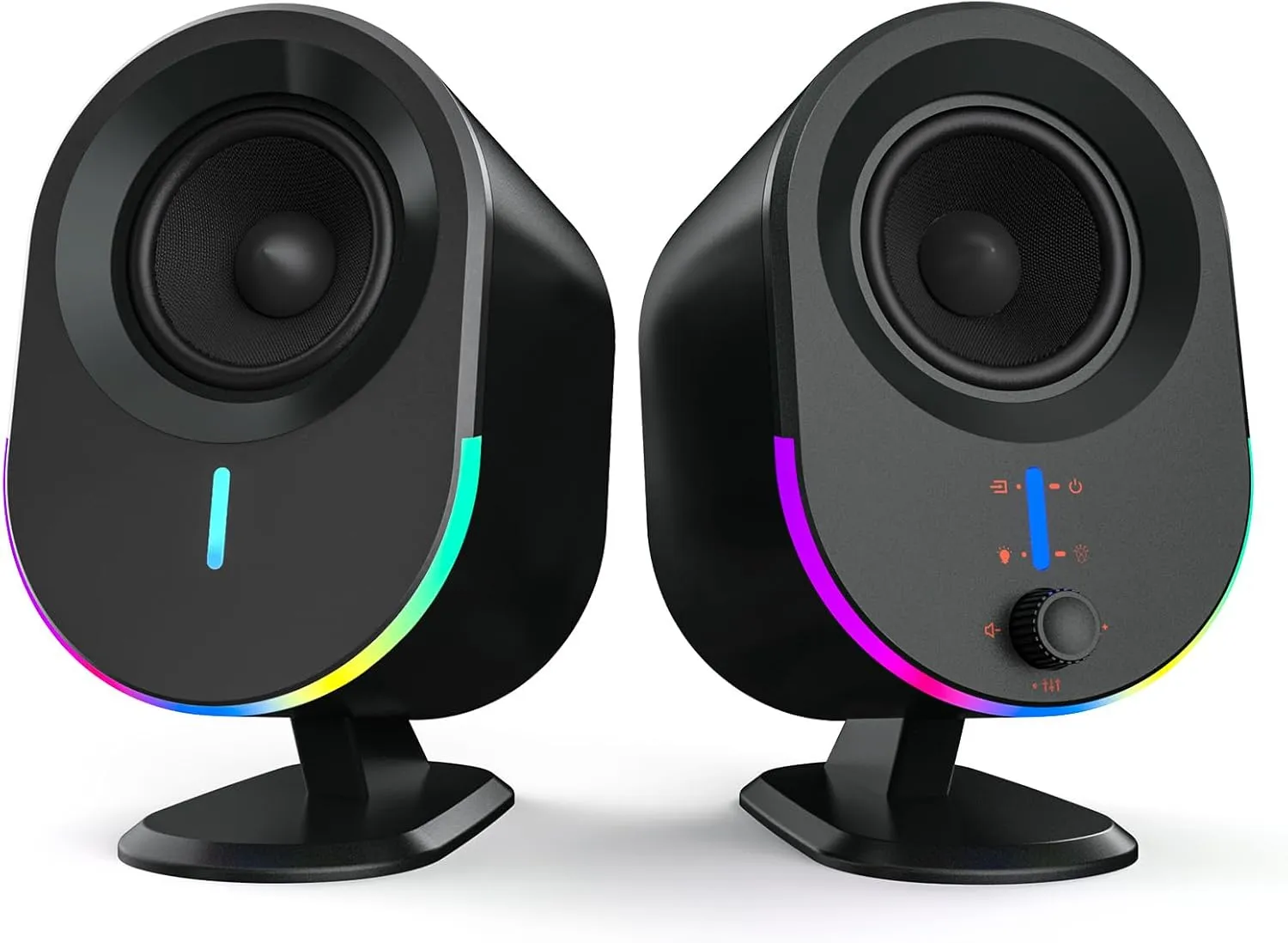 Computer Speakers, 2*15W Bluetooth Gaming Speaker, 2.0 CH PC Stereo with 6 LED Modes, AC Powered Speaker with 3 Equalizer Modes, Aux in/out, USB port Speakers for Laptop/Desktop/Tablets/Phone