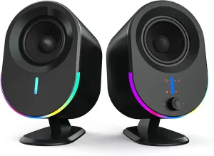 Computer Speakers, 2*15W Bluetooth Gaming Speaker, 2.0 CH PC Stereo with 6 LED Modes, AC Powered Speaker with 3 Equalizer Modes, Aux in/out, USB port Speakers for Laptop/Desktop/Tablets/Phone