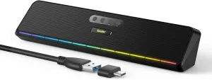 Computer Speakers for Desktop Laptop Tablet, Wired USB Mini Sound Bar Speaker with Stereo Sound, Vibrating Diaphragms, Flowing LED, Plug-n-Play PC Speakers Computer Sound Bar, Bluetooth & USB Input