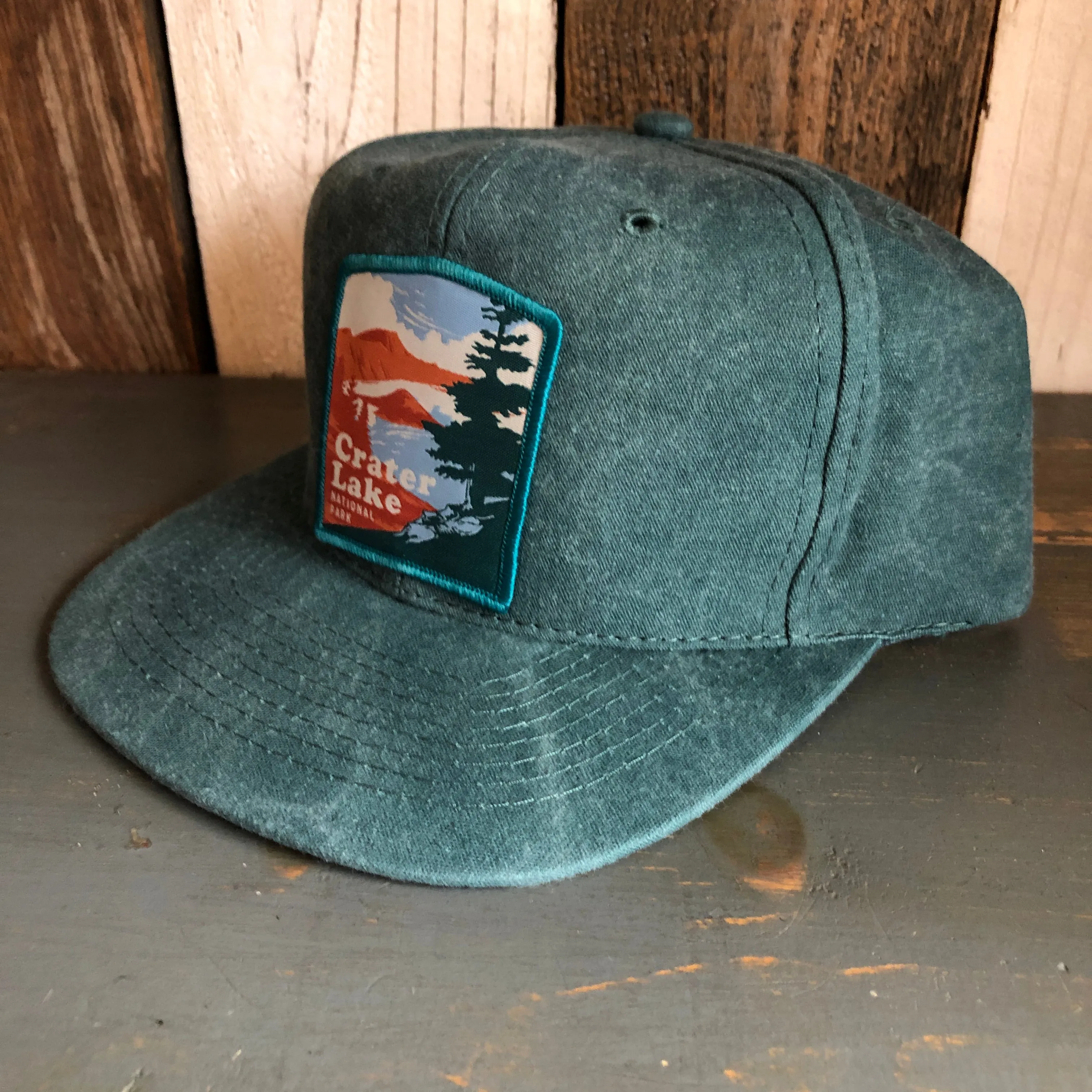 Crater Lake National Park - 6 Panel Mid Profile Baseball Cap - Dark Green